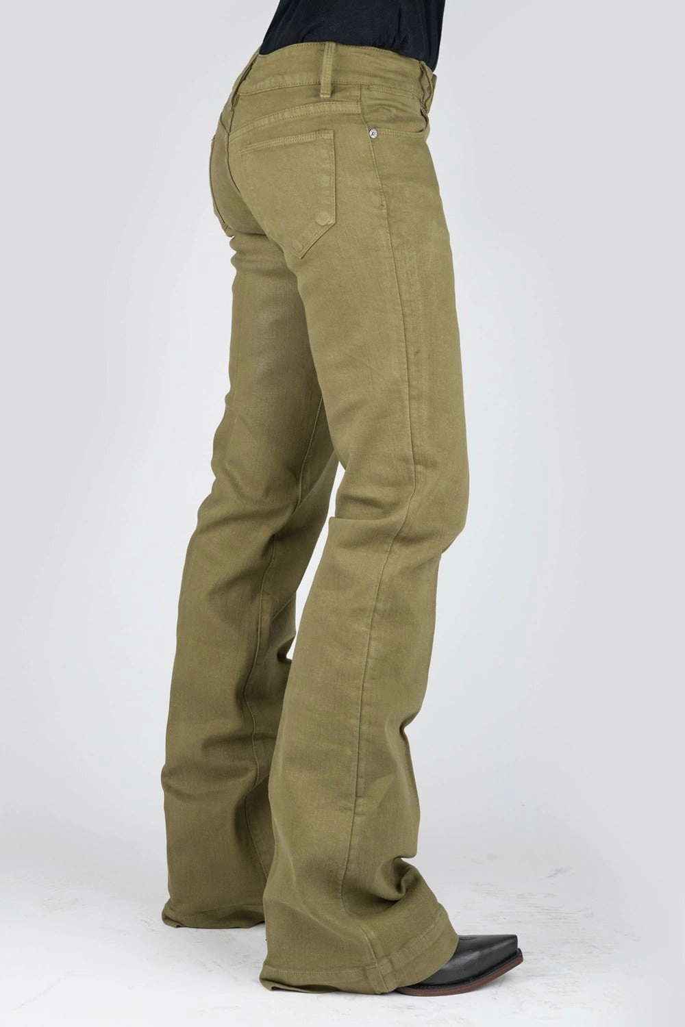 Work Meeting Trendy Modern Minimalist Relaxed Style Stetson Womens 214 Trouser Fit Olive Cotton Blend Jeans