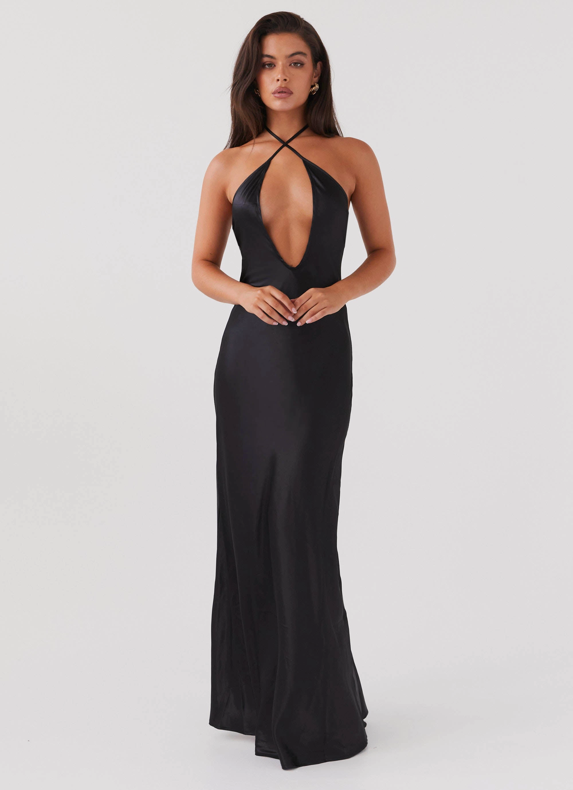 Noir Symphony Maxi Dress - Black Subtle Finish Matte Fabric