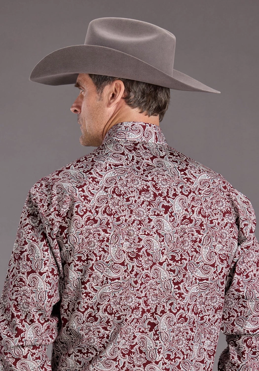 Stetson Mens 2393 Paisley Wine 100% Cotton L/S Shirt Linen blend