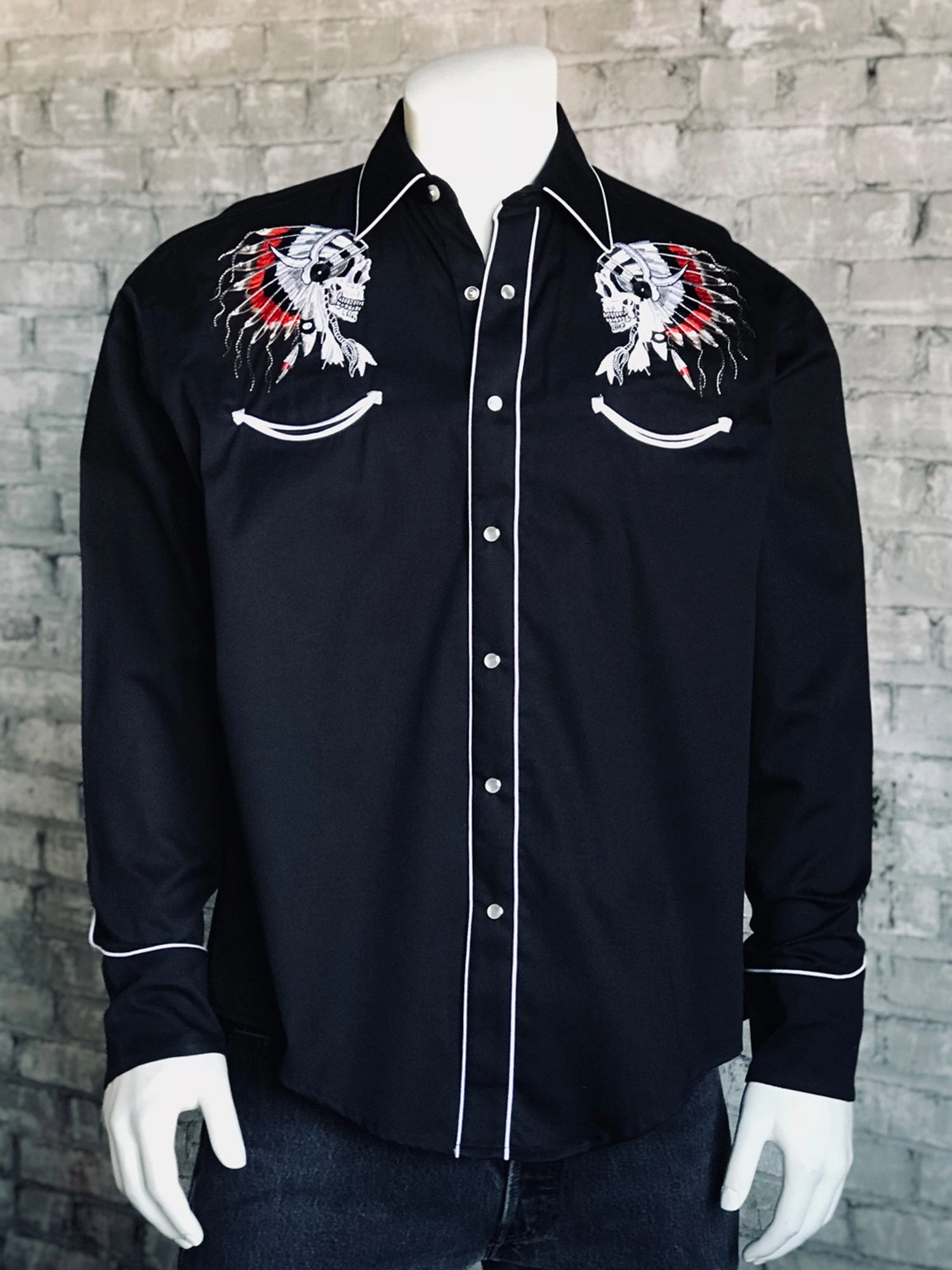 Versatile Look Autumn Look Rockmount Mens Black 100% Cotton Chief Skull Western L/S Shirt