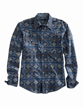 Tin Haul Mens Indigo Aztec Grey 100% Cotton L/S Shirt Workwear Style Eco Dye Technique