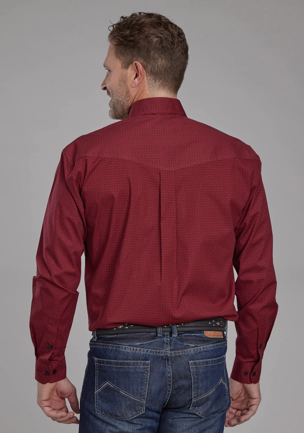 Roper Mens 2163 Diamond Stretch Red Cotton Blend Btn L/S Shirt Soft Collar Design Functional Design