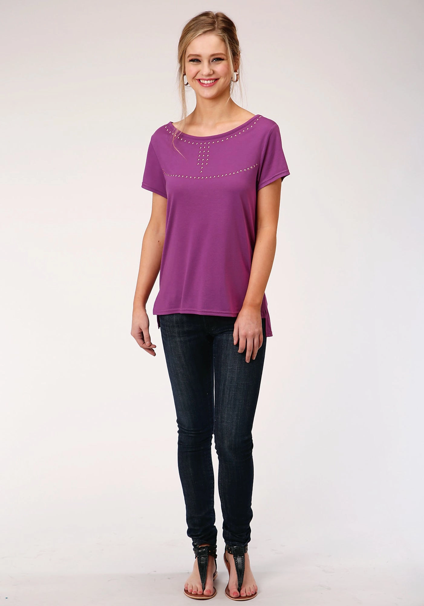 Lounge Wear Roper Womens Plum Poly/Rayon Copper Studs S/S T-Shirt