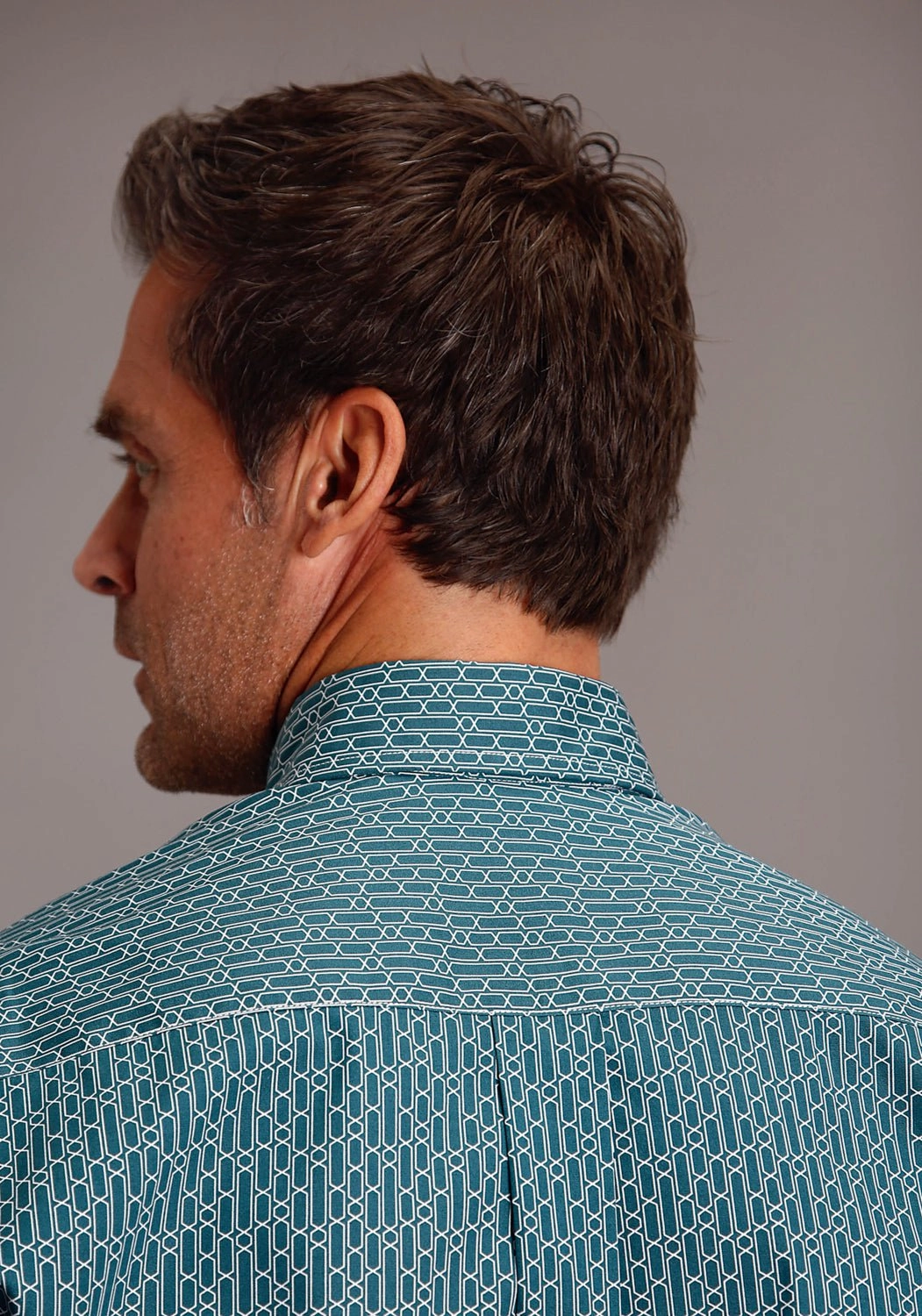 Stetson Mens Hex Key Print Green 100% Cotton L/S Shirt Non Static Finish