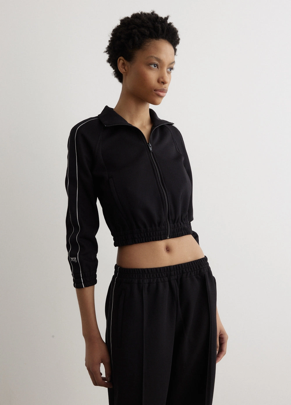 Logo Tape Cropped Track Jacket Fur Trim Subtle Fashion Fit