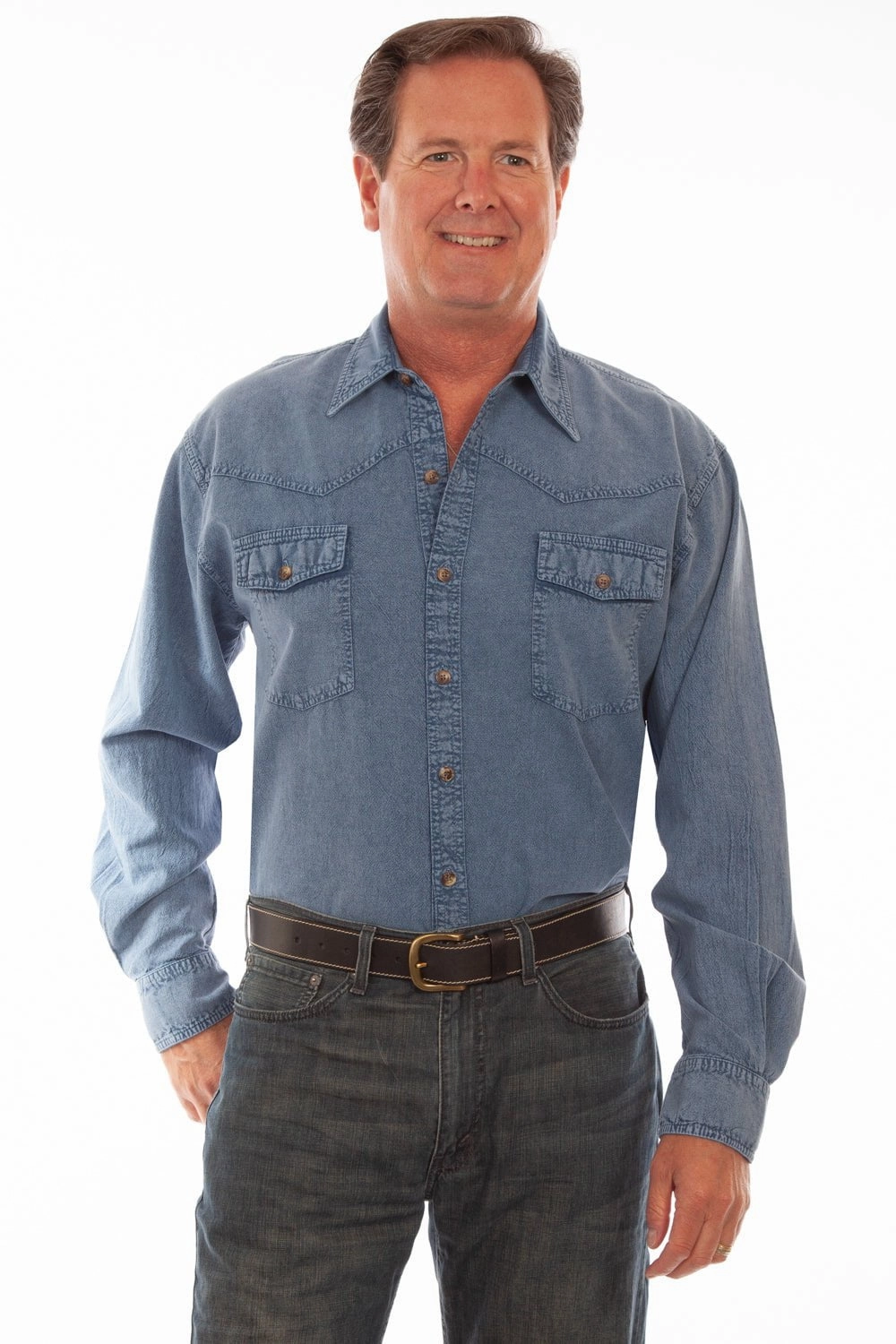 Winter Layering Scully Mens Lt Washed Denim 100% Cotton Western L/S Shirt