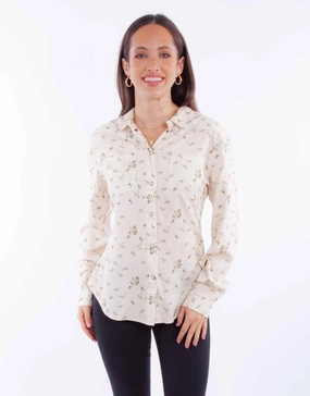 Snag Resistant Fabric Scully Womens Ditsy Floral Print Ivory 100% Rayon L/S Blouse