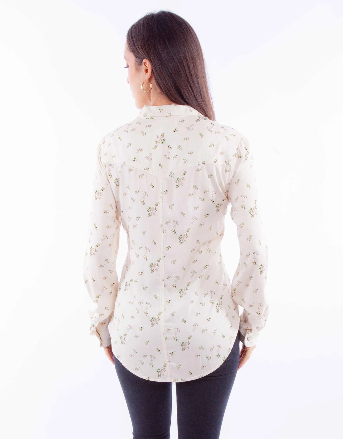 Lightweight Layers Scully Womens Ditsy Floral Print Ivory 100% Rayon L/S Blouse