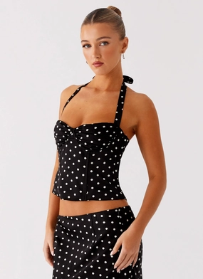 Lightweight Material Breanne Top - Black Polka Dot