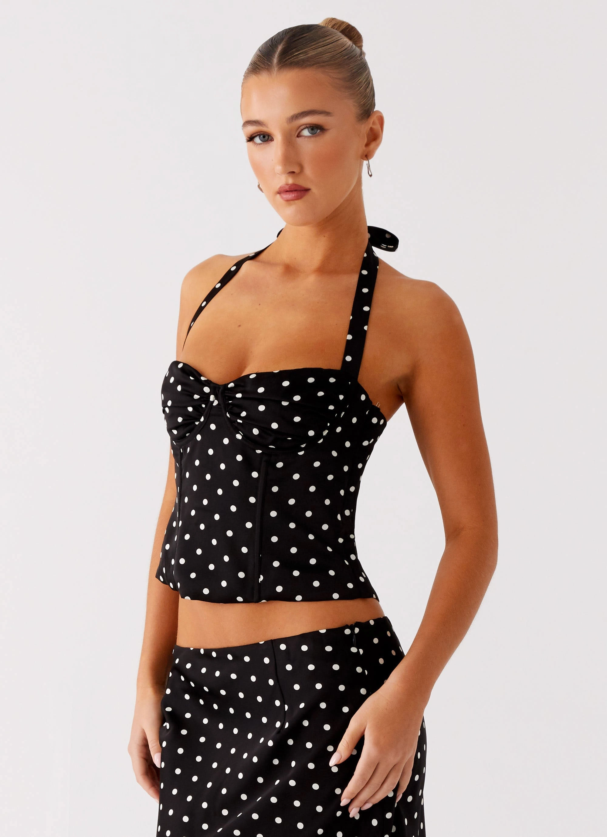 Lightweight Material Breanne Top - Black Polka Dot