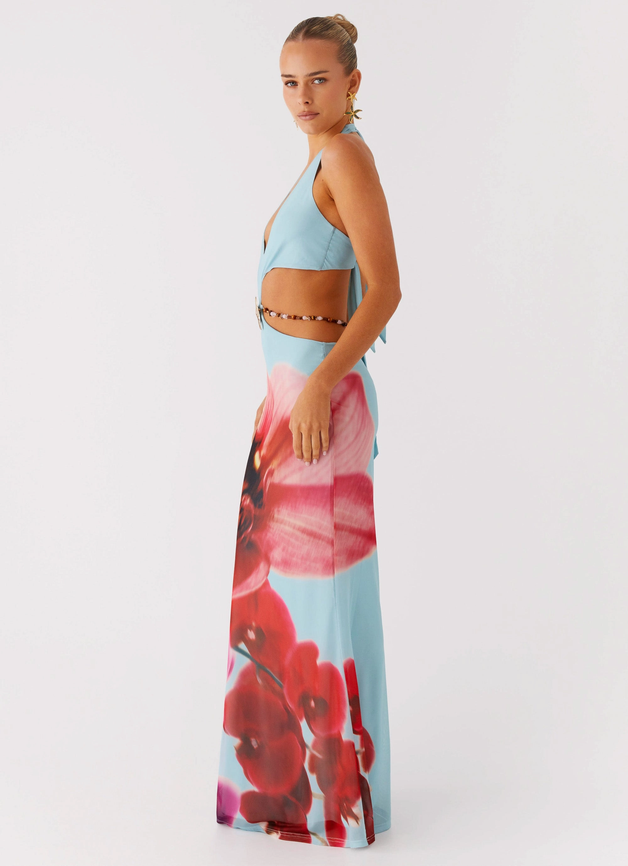 Layered Volume Shine Soft Time To Dance Maxi Dress - Turquoise Bloom