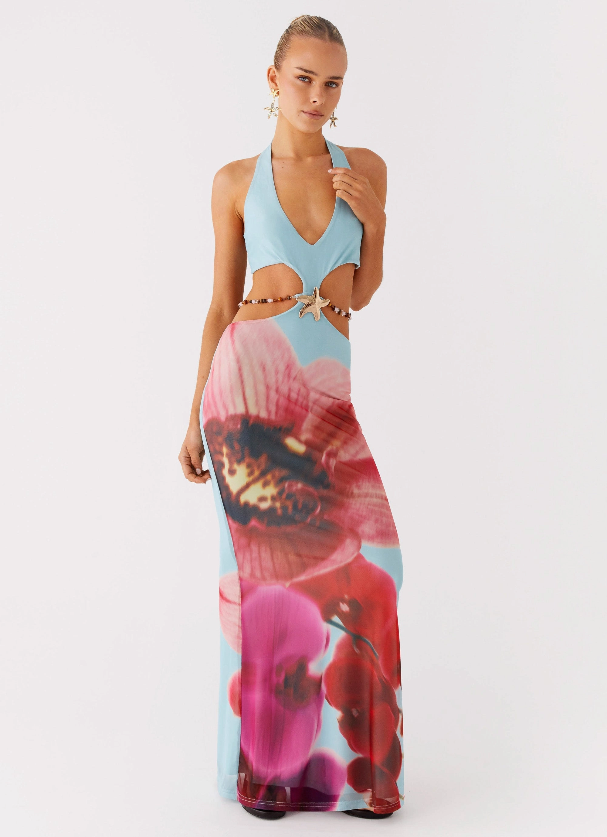 Time To Dance Maxi Dress - Turquoise Bloom Modern Movement Smart Silhouette