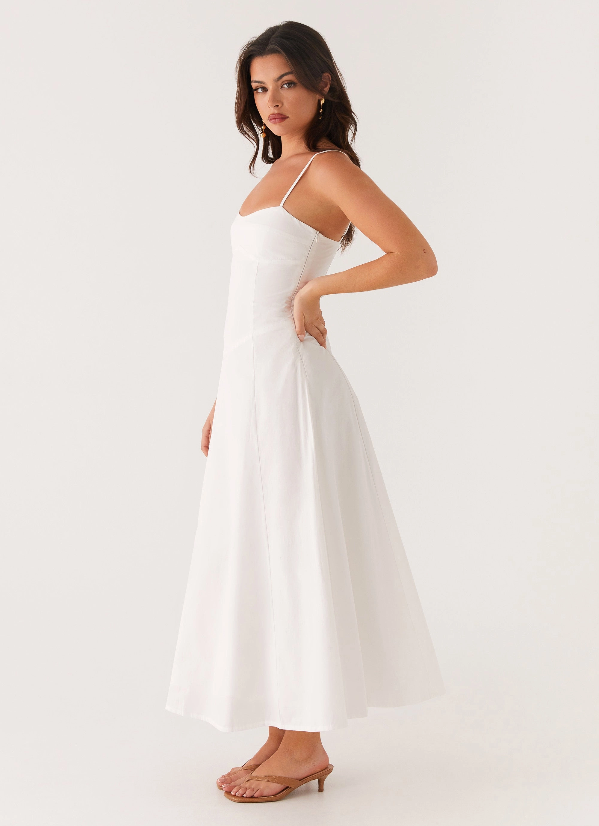 Noosa Midi Dress - White Fluid movement Side Ruching