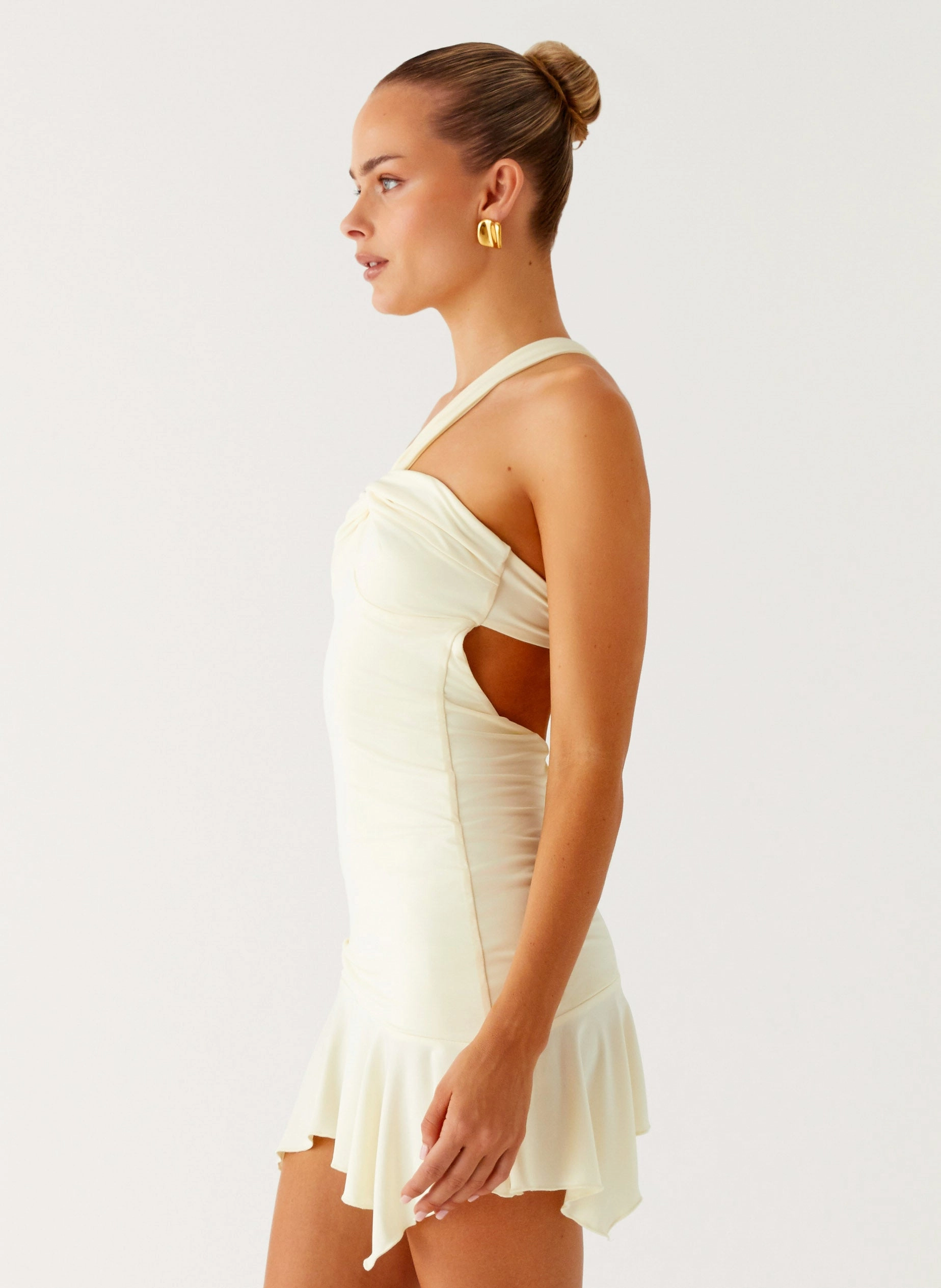 Not Your Fan Cut Out Mini Dress - Yellow Work Favorite Sleek Style