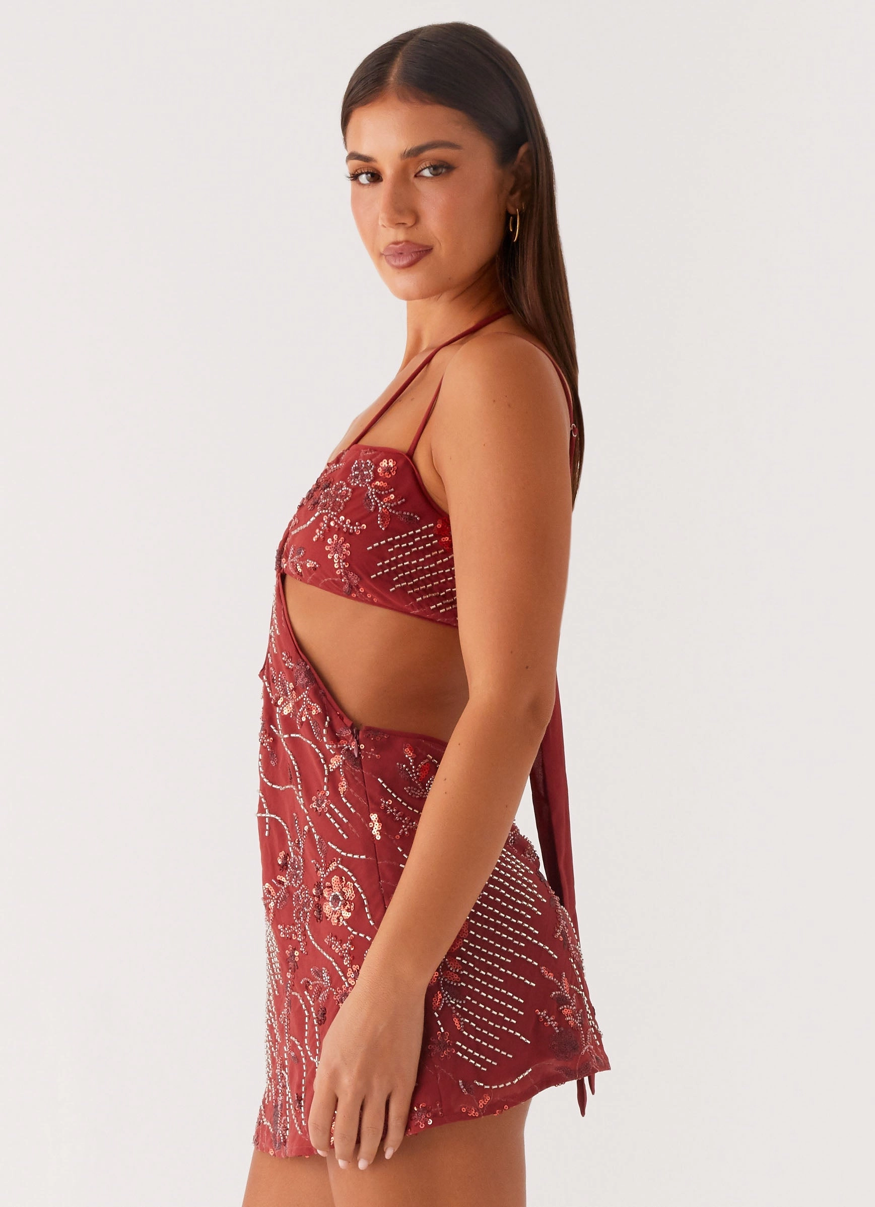 Classic Grace Sahara Nights Beaded Mini Dress - Rust