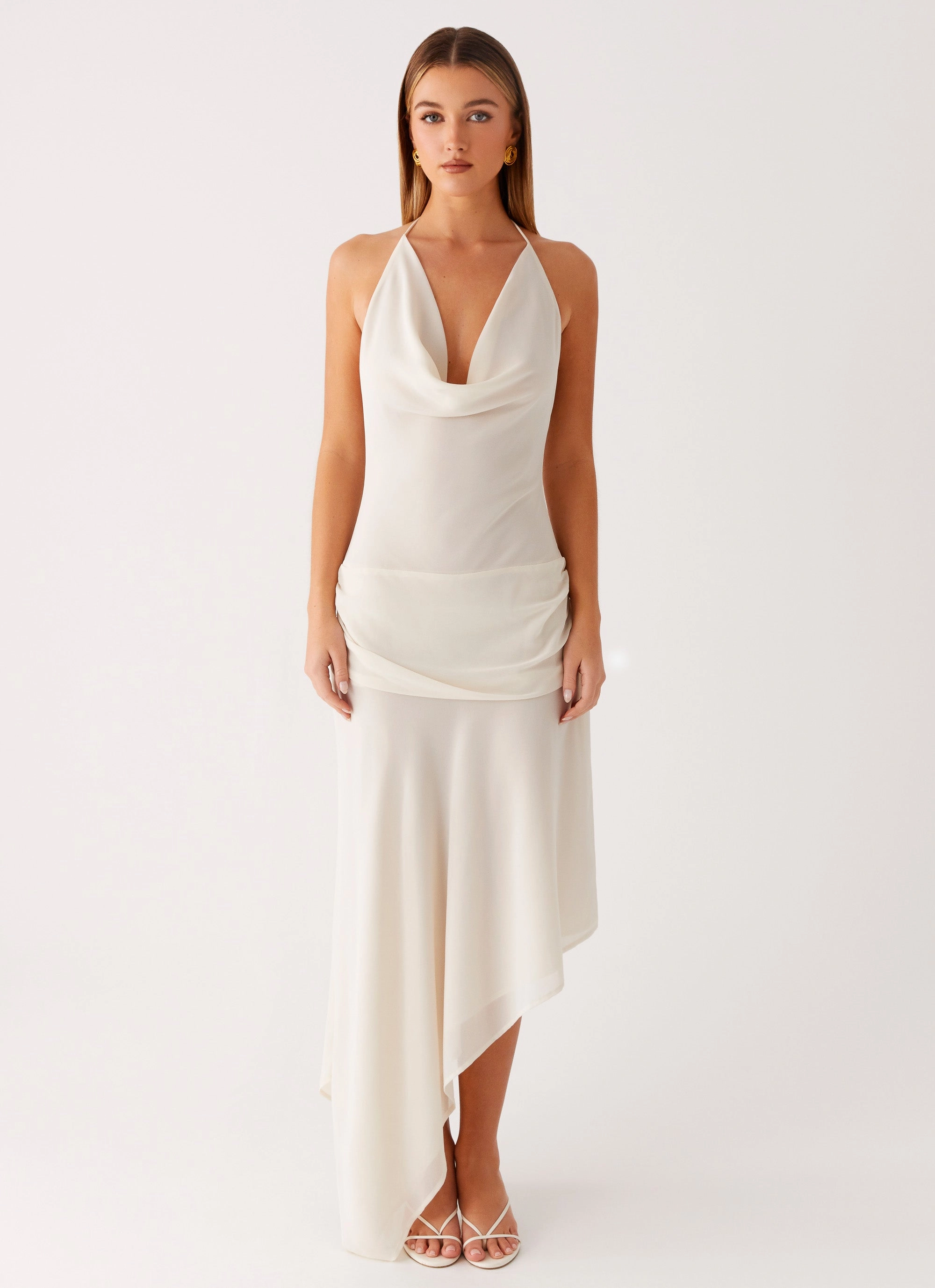 Nyra Midi Dress - Cream Sophisticated and Relaxed Front Detail