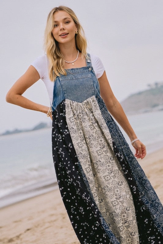 Oddi Washed Denim Top Overall Dress Durable Hardware