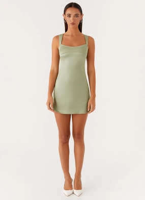 Soft Colorway Odette Satin Mini Dress - Sage