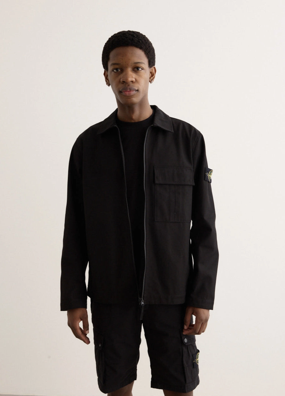 Minimal Detail Panama Cotton Zip Overshirt