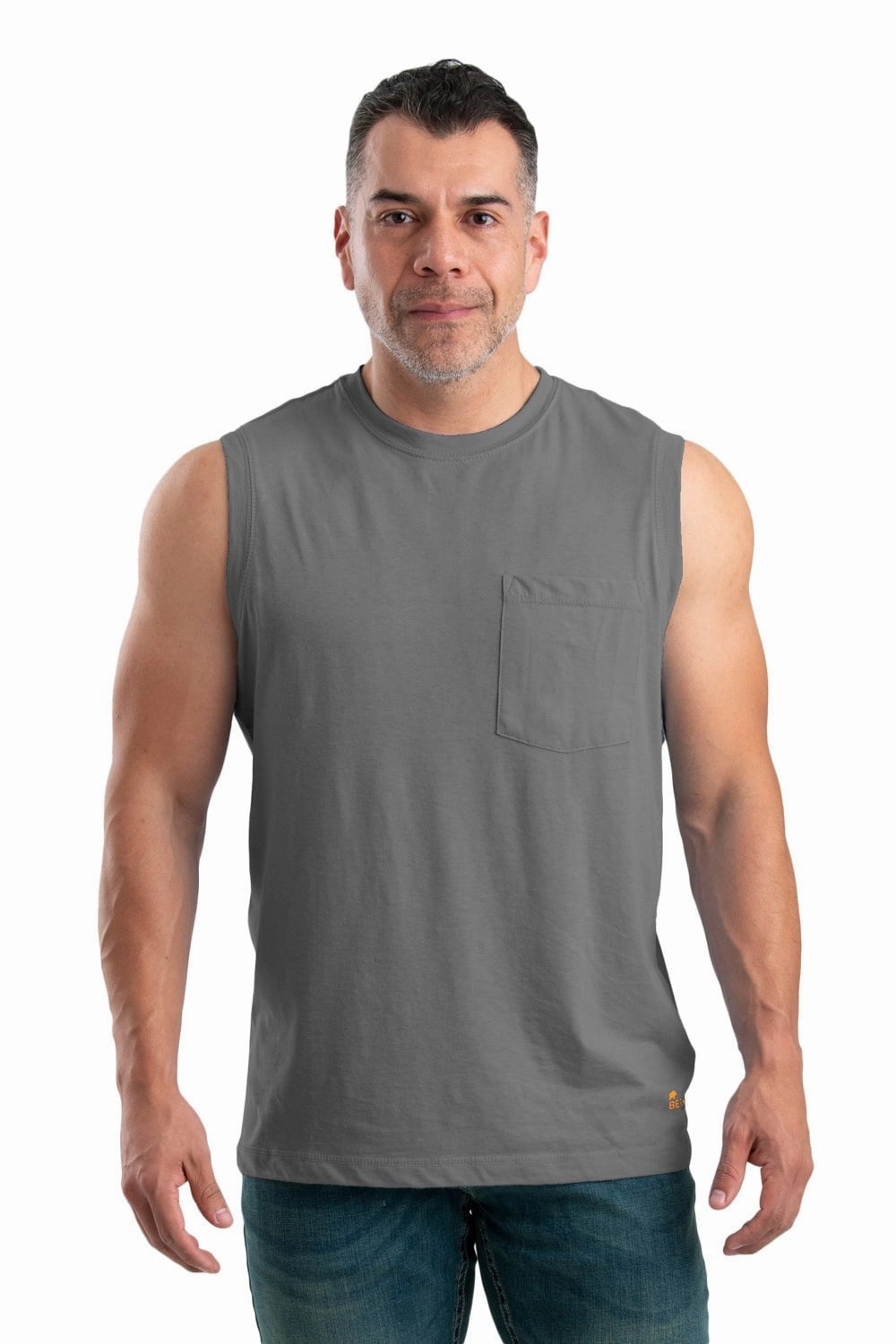 Breathable back panel Berne Mens Grey Cotton Blend Performance Pocket Tee S/L