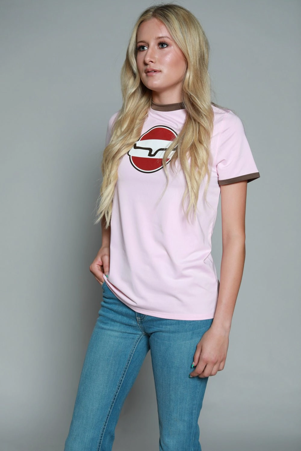 Festival Fashion Kimes Ranch Womens Union Made Ringer Tee Blush Polyester S/S T-Shirt