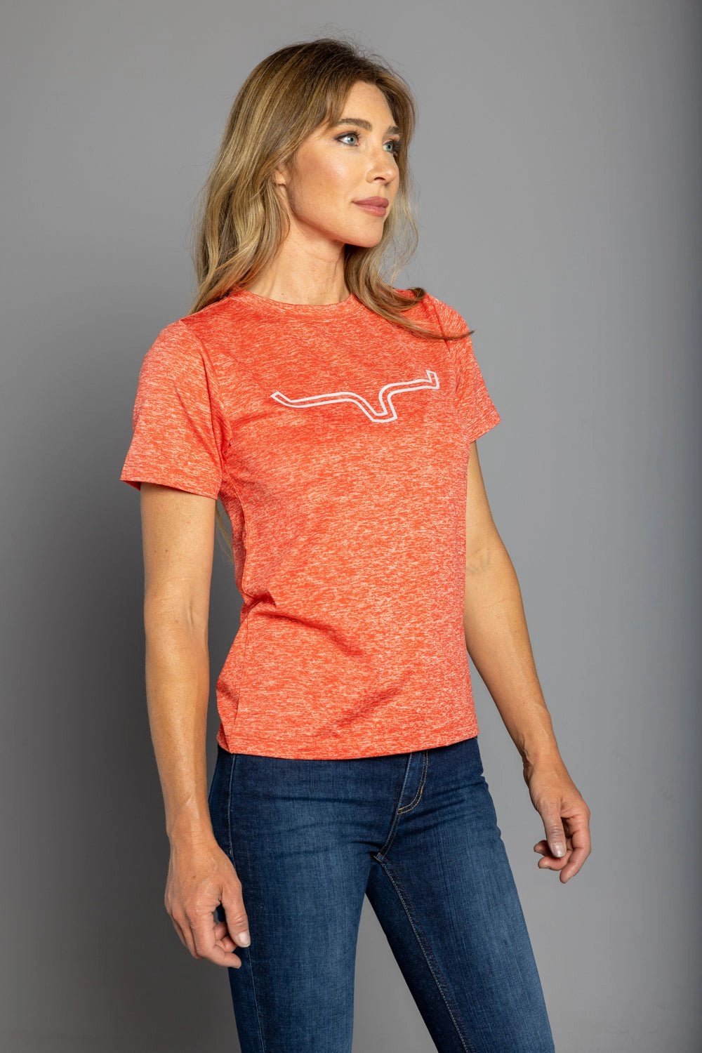 Kimes Ranch Womens Outlier Tech Tee Baked Apple Heather Cotton Blend S/S T-Shirt Quick-Dry Spring Collection