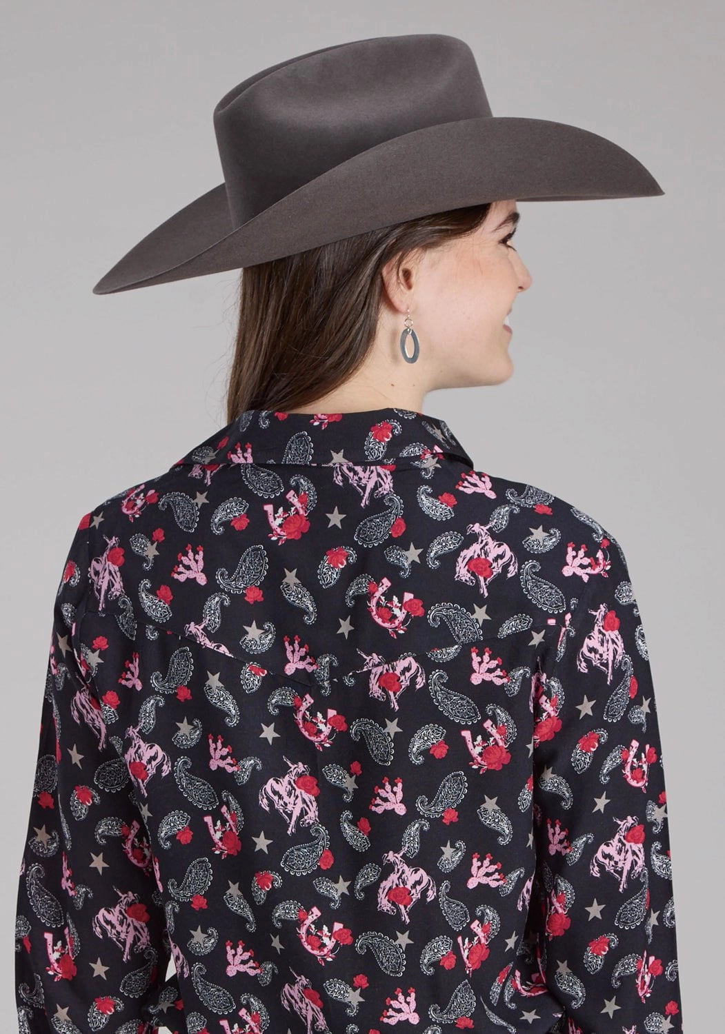 High-Quality Craftsmanship Comfort-First Roper Womens Bronc Rider Print Black 100% Rayon L/S Blouse