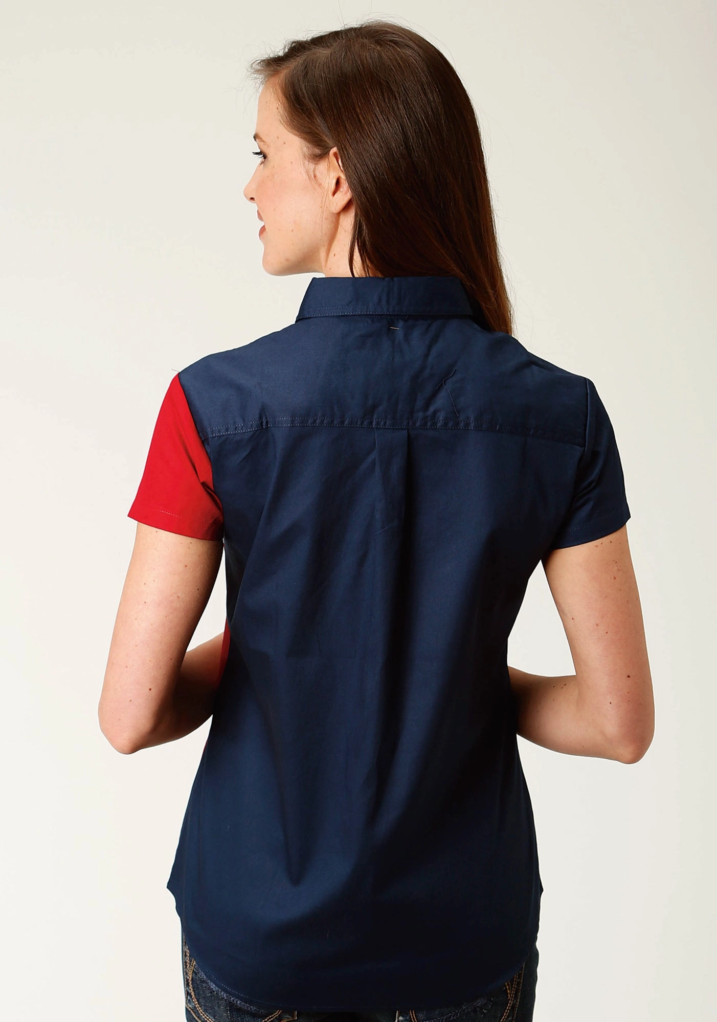 Ombre look Trendy designs Roper Womens Red/Blue 100% Cotton Texas Flag BD S/S Shirt