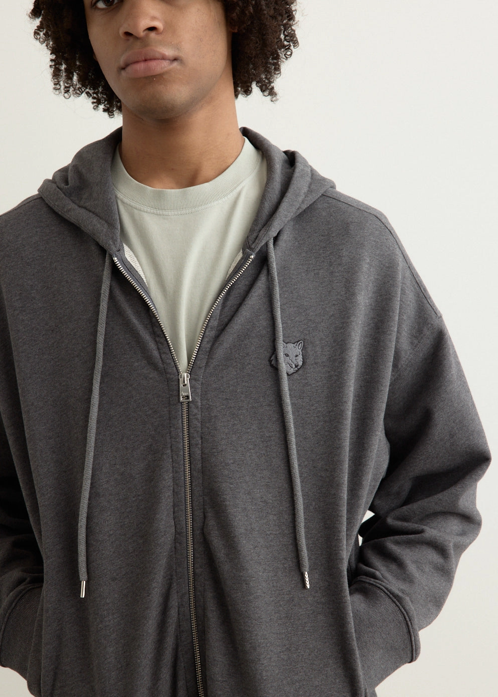 Flexible Shoulder Design Durable Design Bold Fox Head Patch Full Zip Oversized Hoodie