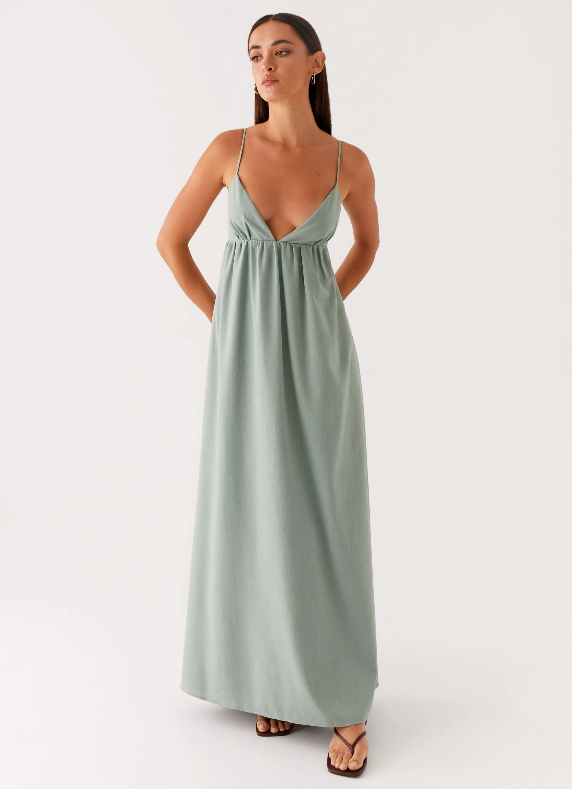 Greer Maxi Dress - Sage Light and Comfortable Wear Satin-Edge