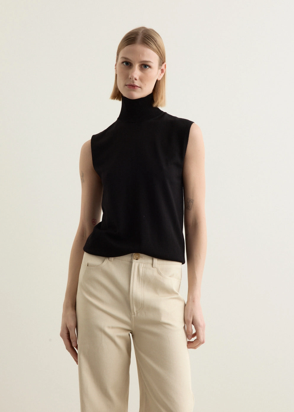Sleeveless Fine Turtleneck Elastic Edging Daily Layer