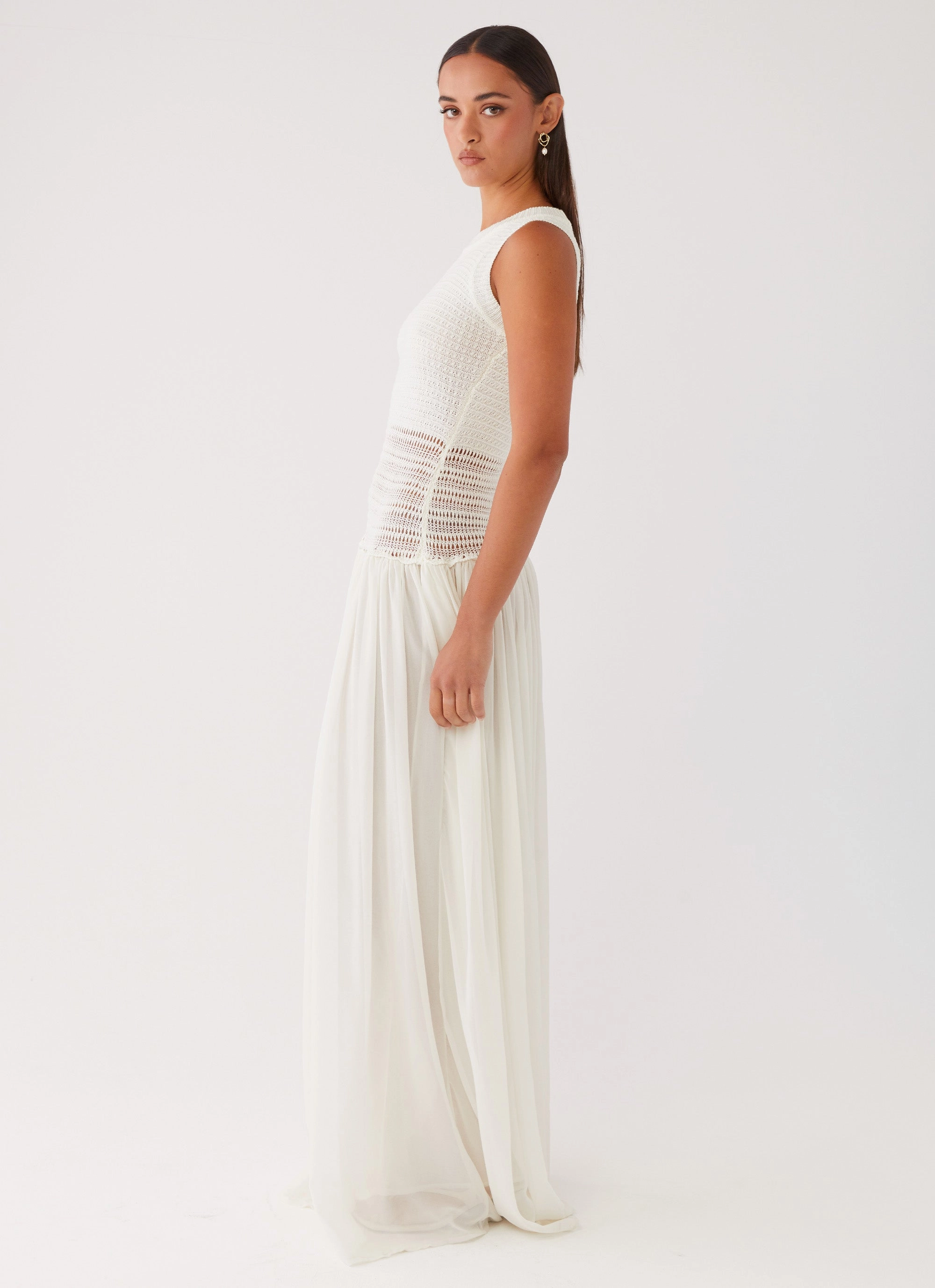 Fashion Fit Off Grid Crochet Maxi Dress - White