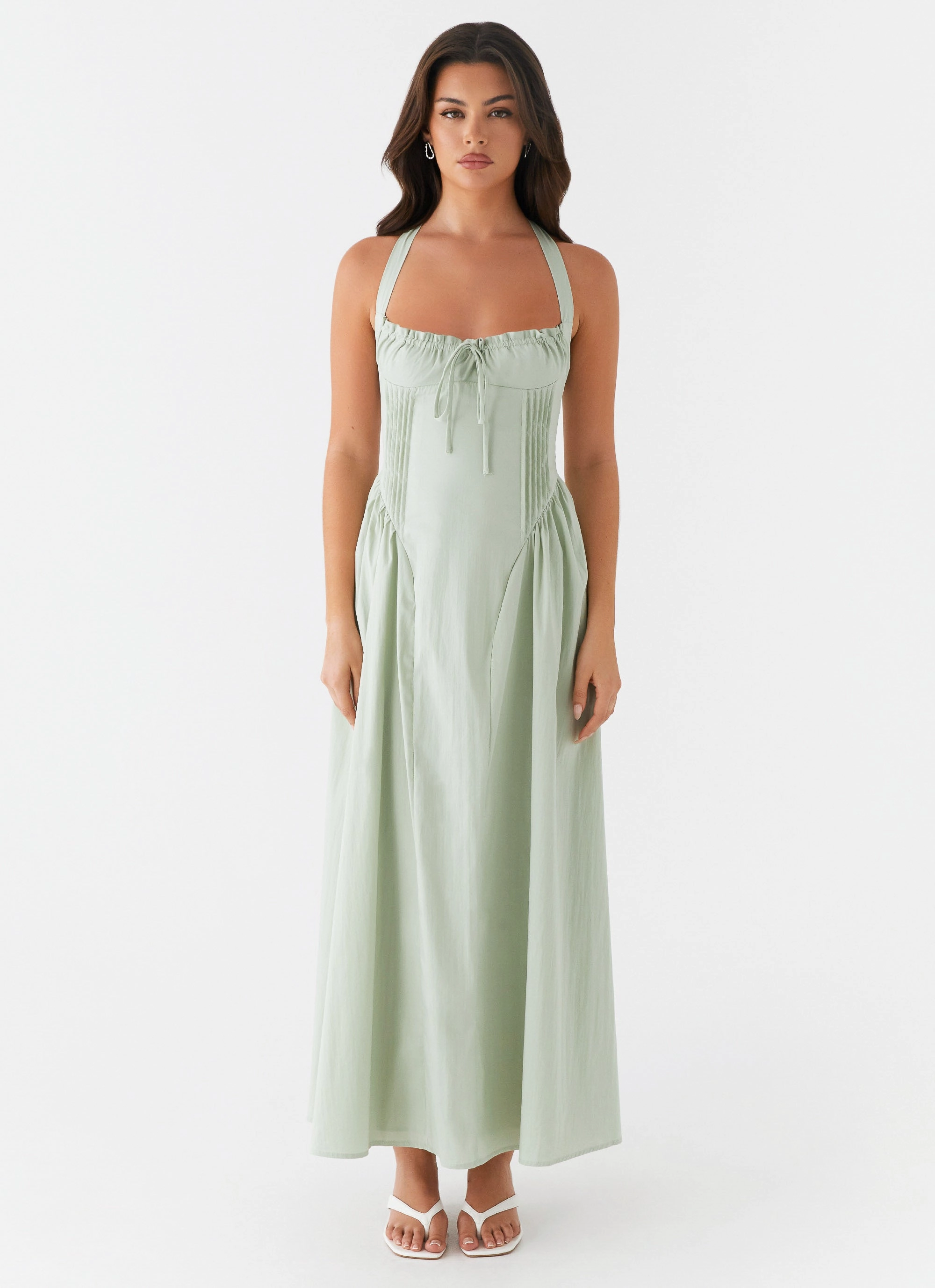 Olenna Halterneck Midi Dress - Sage Stylish Appeal Artistic Vibe