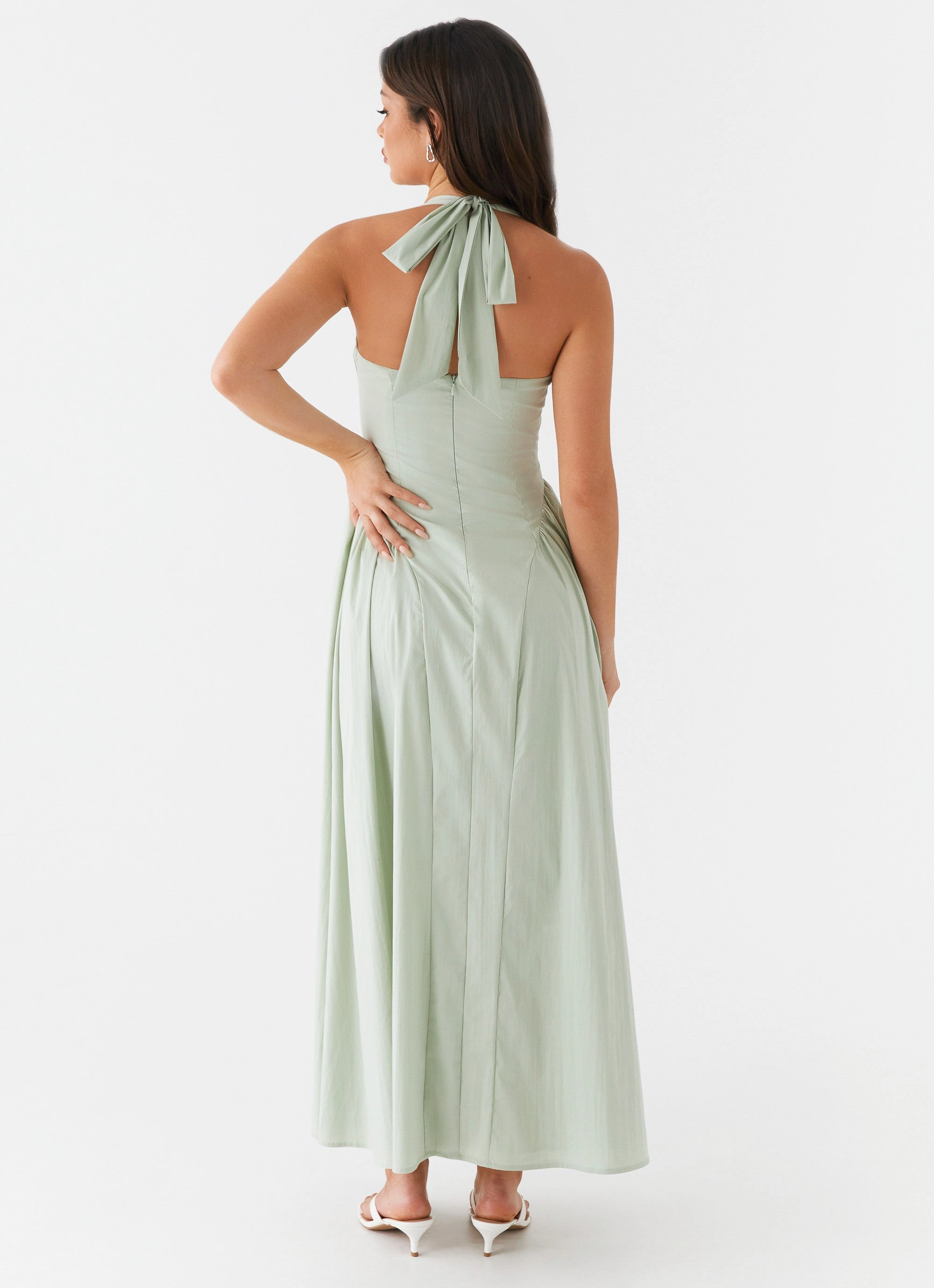 Olenna Halterneck Midi Dress - Sage Subtle Elegance Panelled-Design