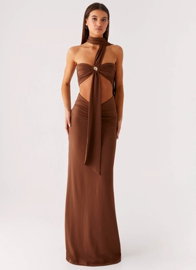 Air Touch tailored look Olive Bloom Maxi Dress - Chocolate