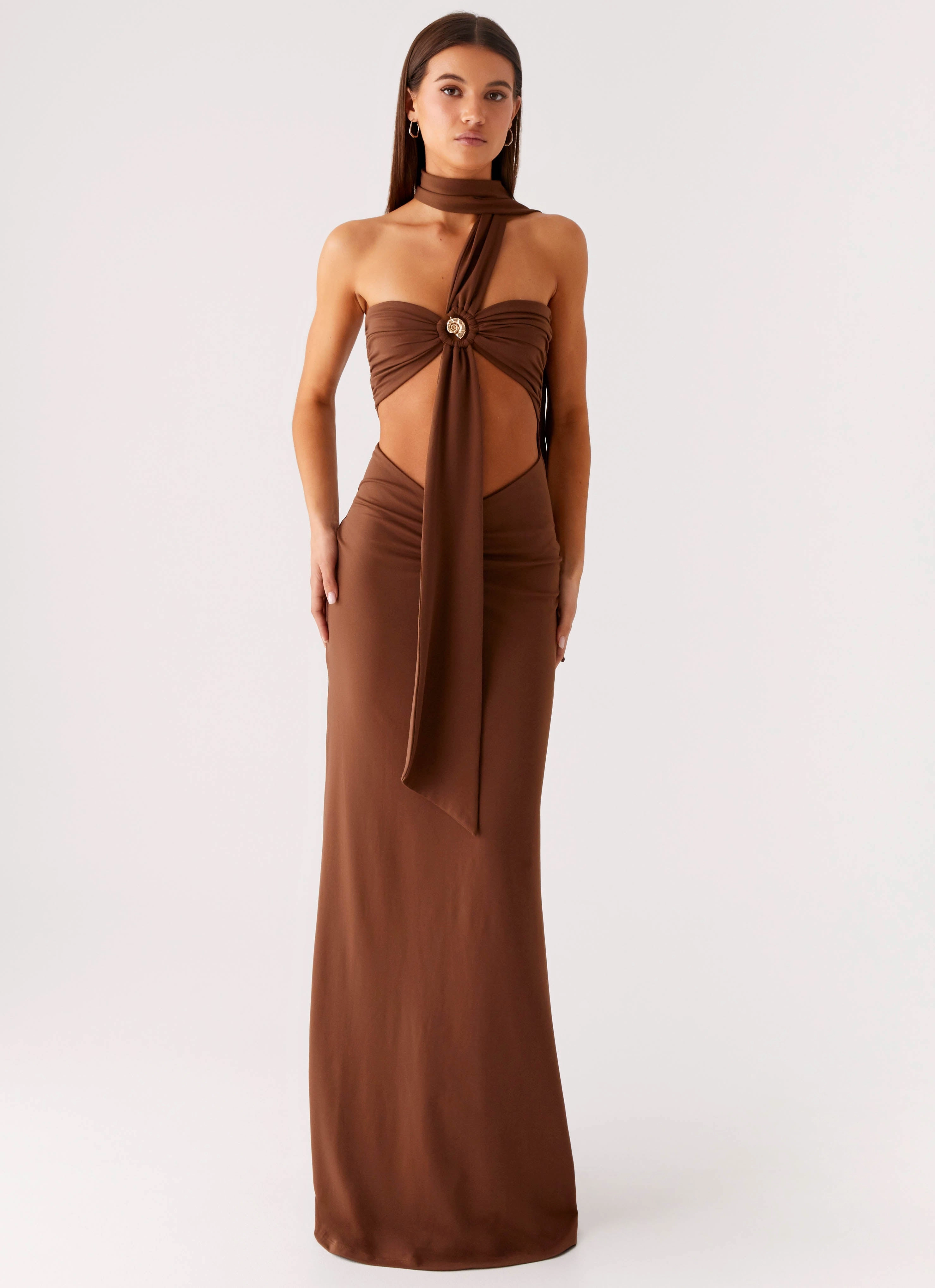 Air Touch tailored look Olive Bloom Maxi Dress - Chocolate