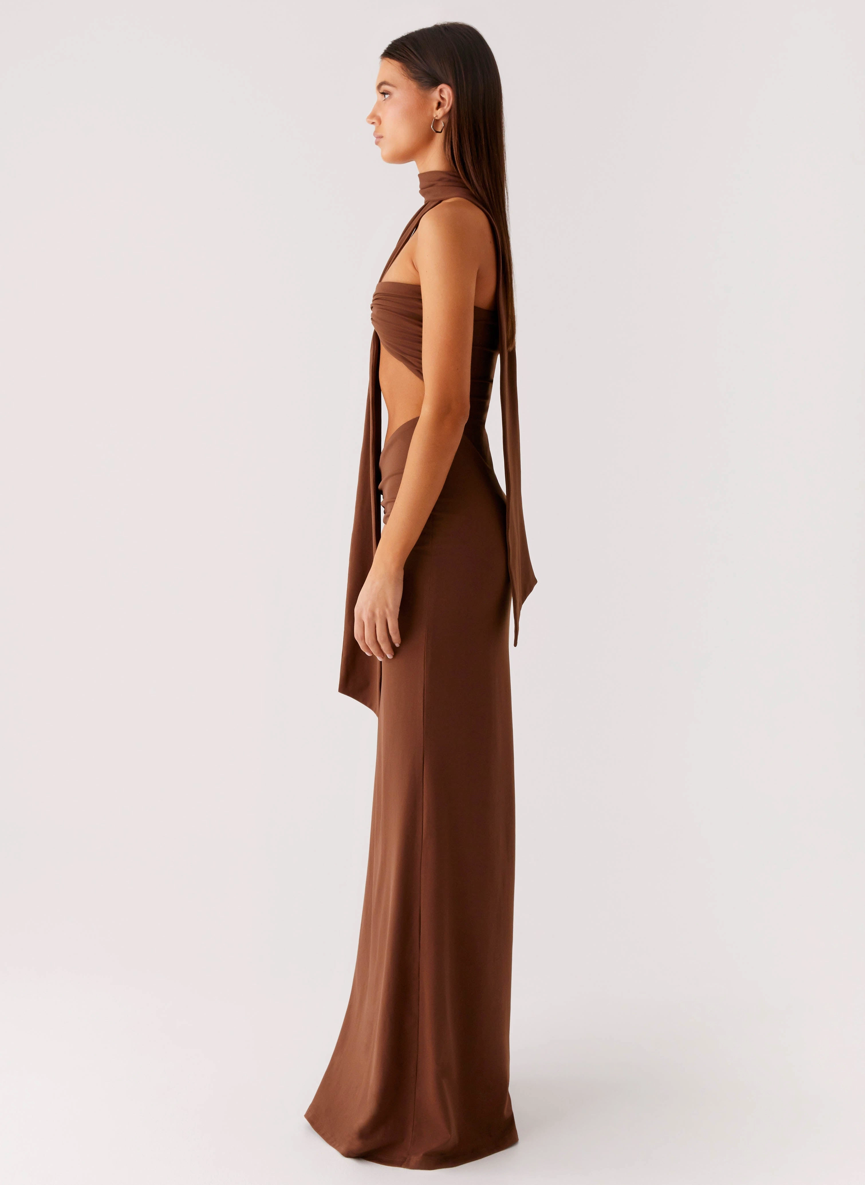 Soft Drape Timeless office dress Olive Bloom Maxi Dress - Chocolate