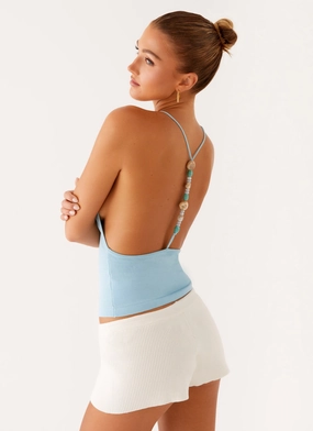 Ollie Knit Halter Top - Blue Simple Flow Budget Friendly