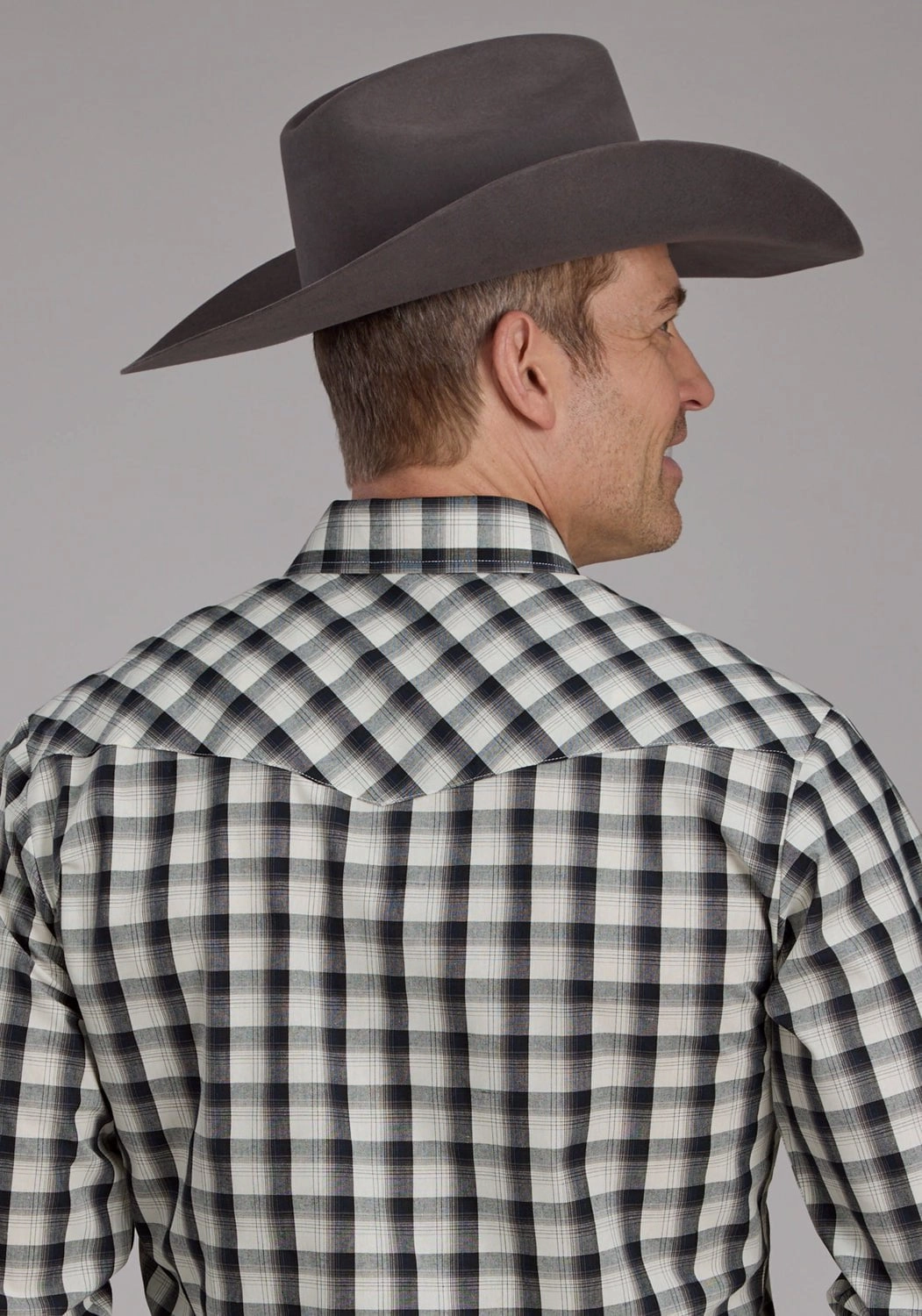 Relaxed Comfort Roper Mens 2125 Plaid Blue/Black Cotton Blend L/S Shirt