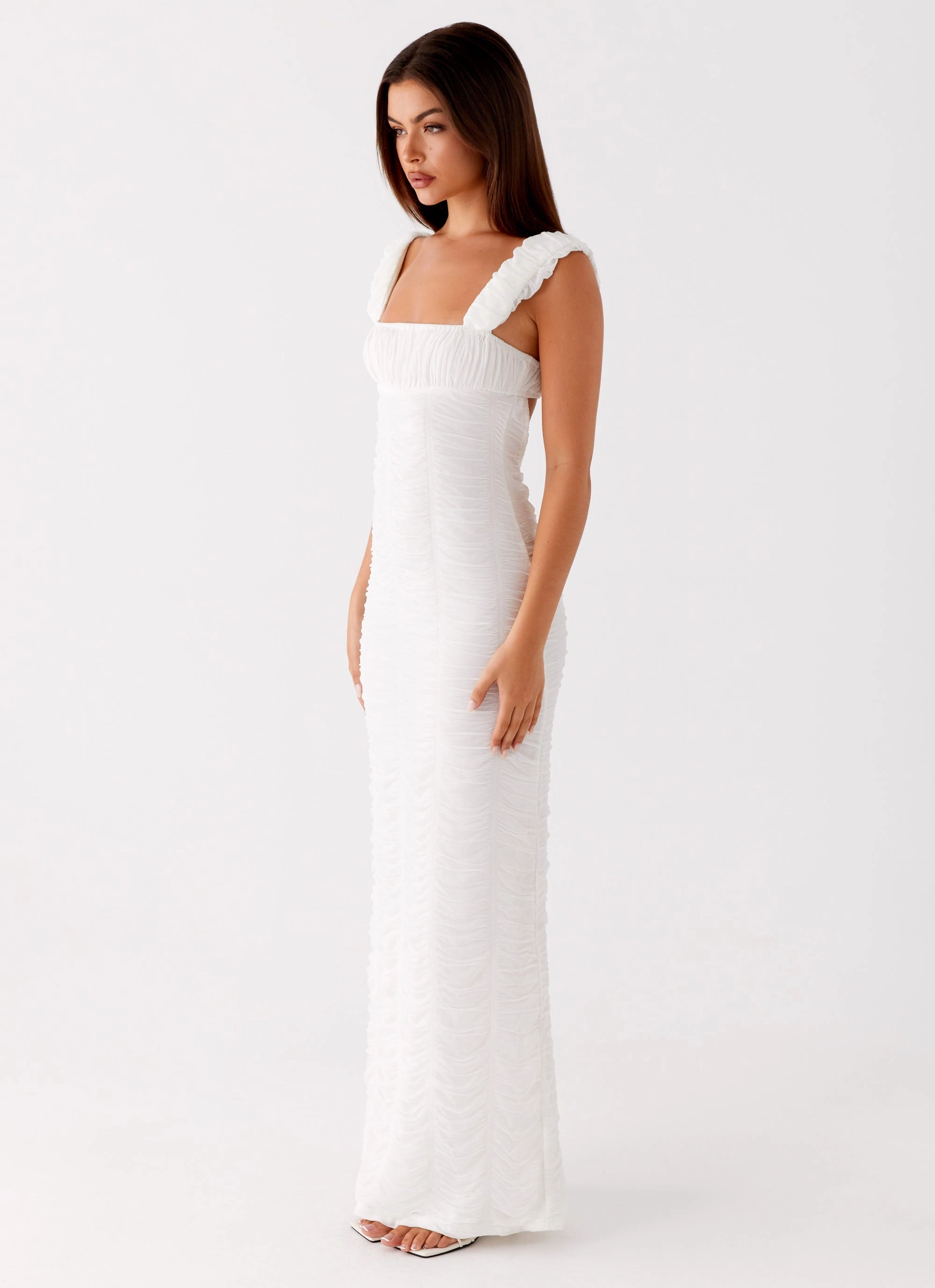Senses Midi Dress - White Sophisticated Cut