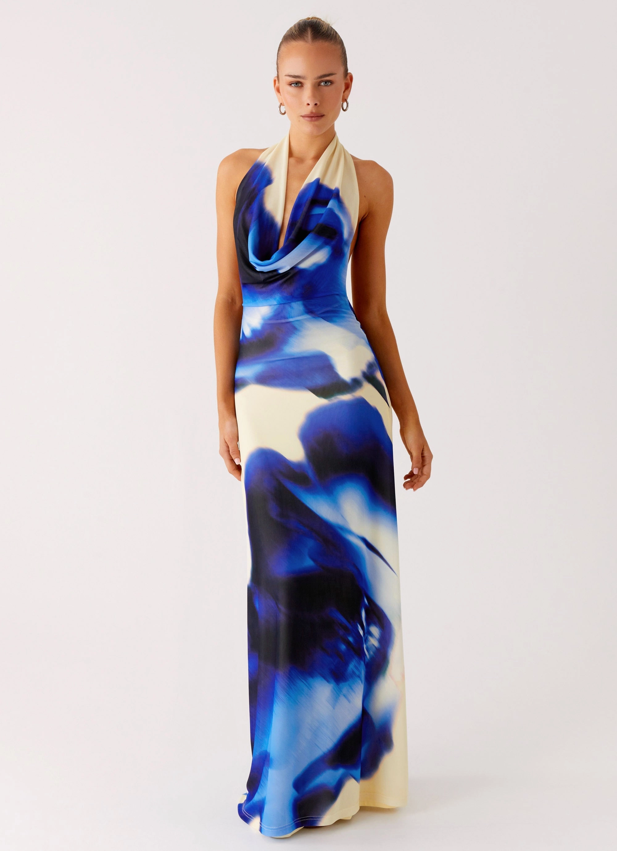 Only A Feeling Cowl Neck Maxi Dress - Heirloom Floral Neutral Aesthetic