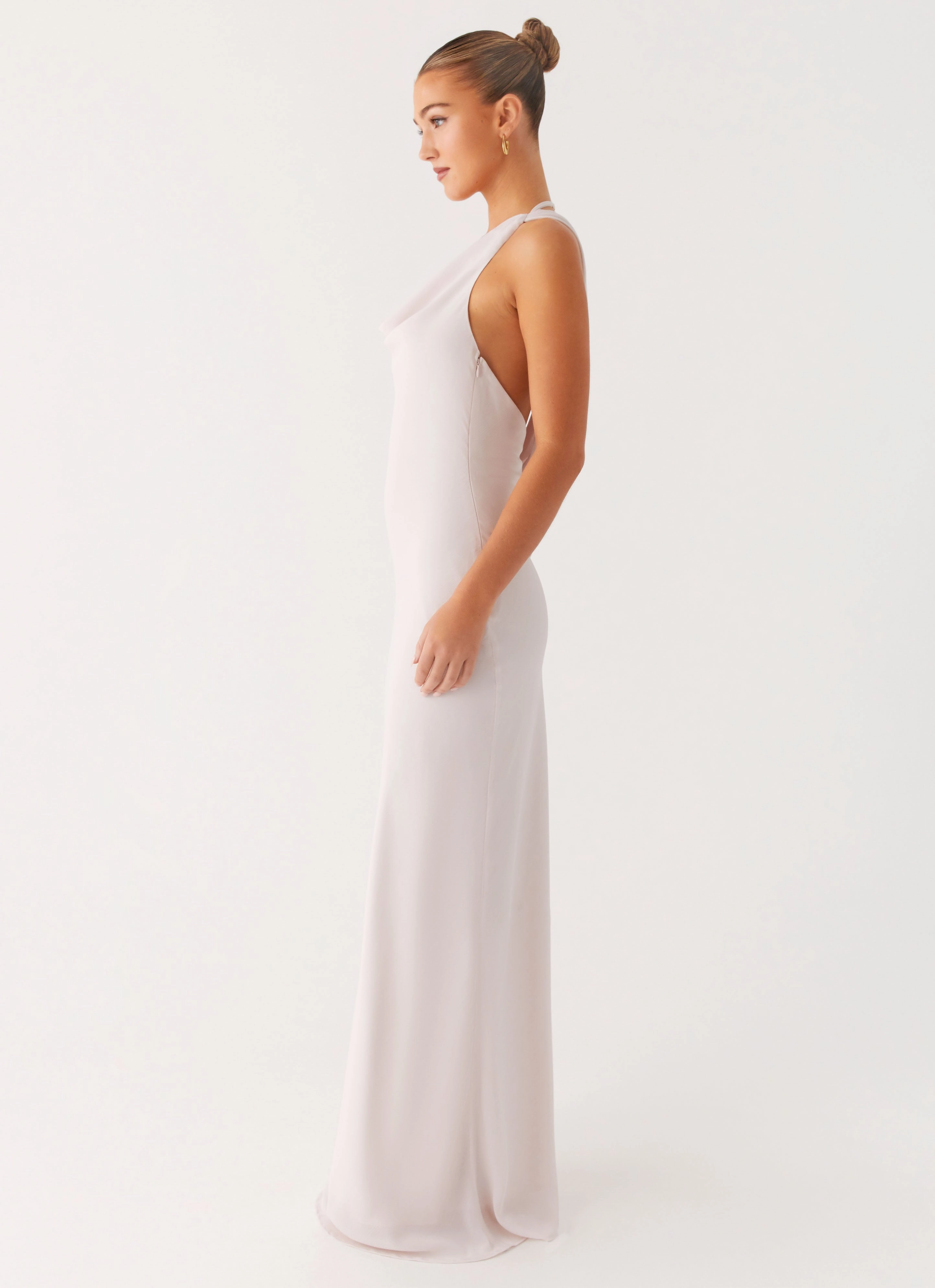Opal Glow Maxi Dress - Off White Velvet-Sleeve Front Detail