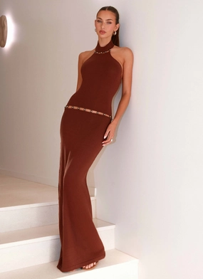 Chill Edge Chic formal attire Opaline Knit Maxi Dress - Chocolate