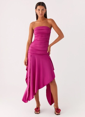 Ora Strapless Maxi Dress - Fuchsia Romance Glow
