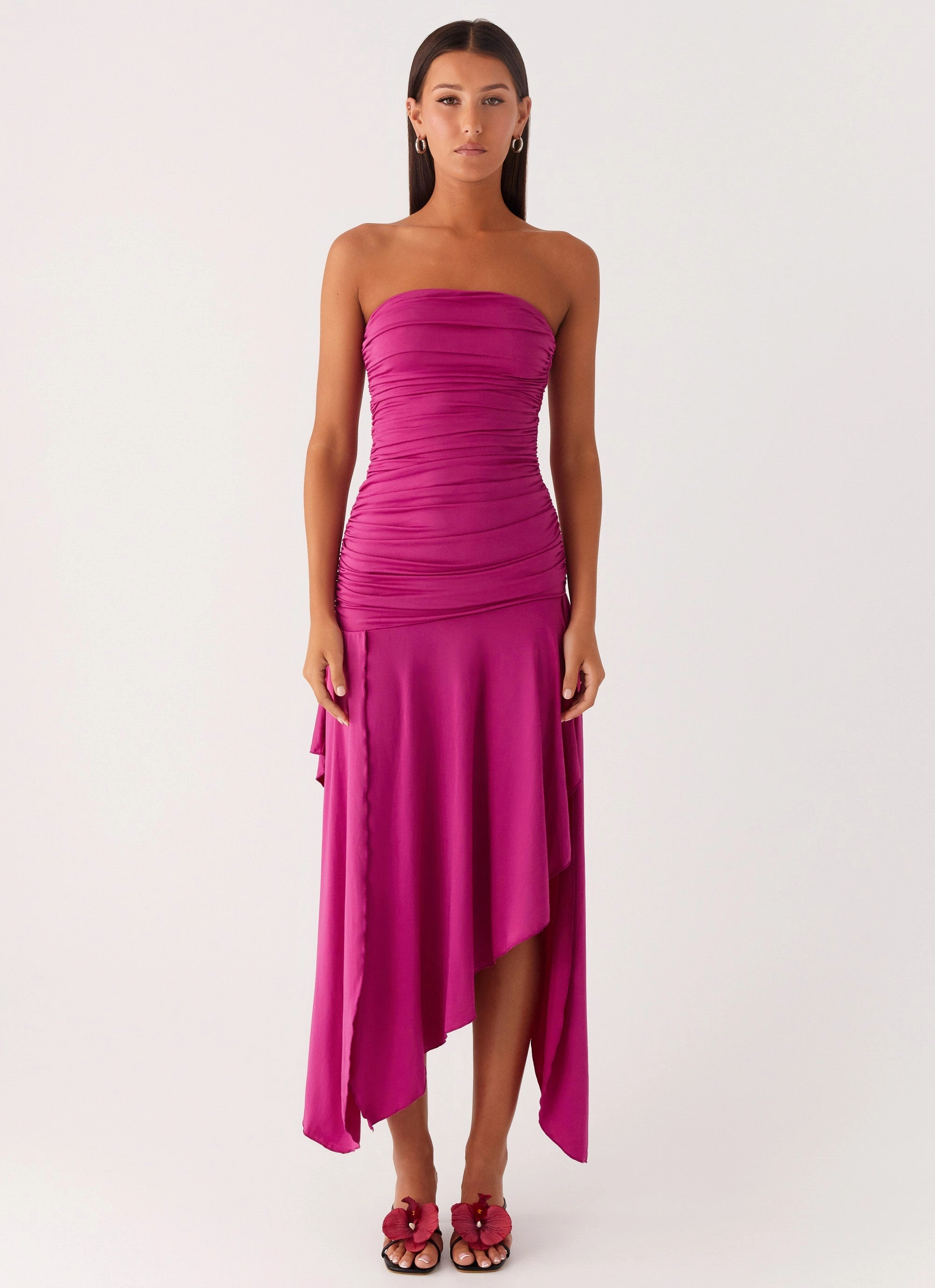 Work Ease Moment Light Ora Strapless Maxi Dress - Fuchsia