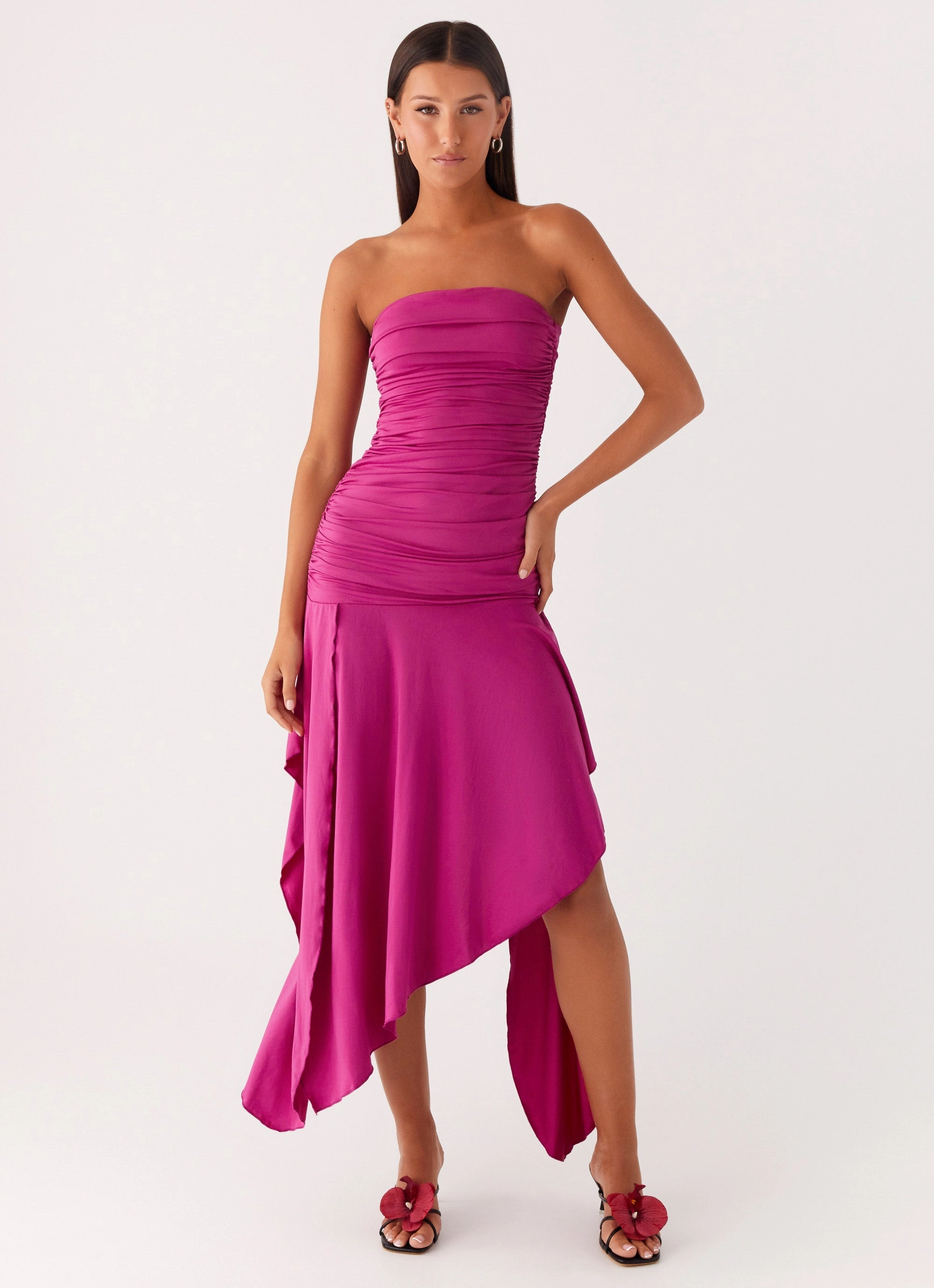 Ora Strapless Maxi Dress - Fuchsia Romance Glow