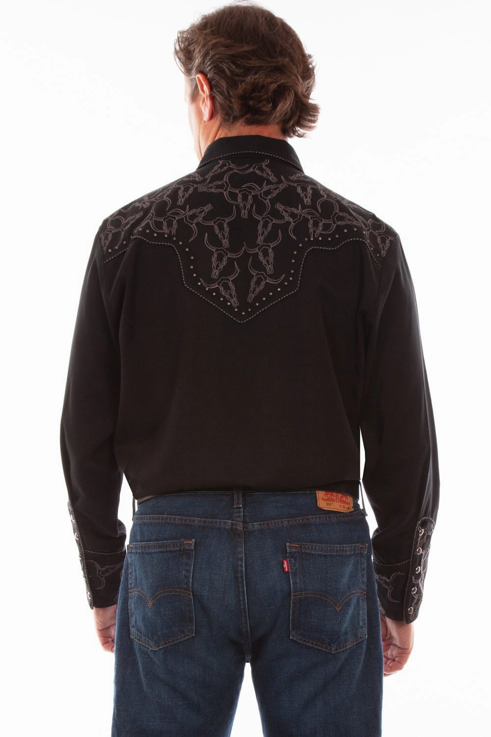 Scully Mens Black Polyester Longhorn Heads L/S Shirt Mature appeal