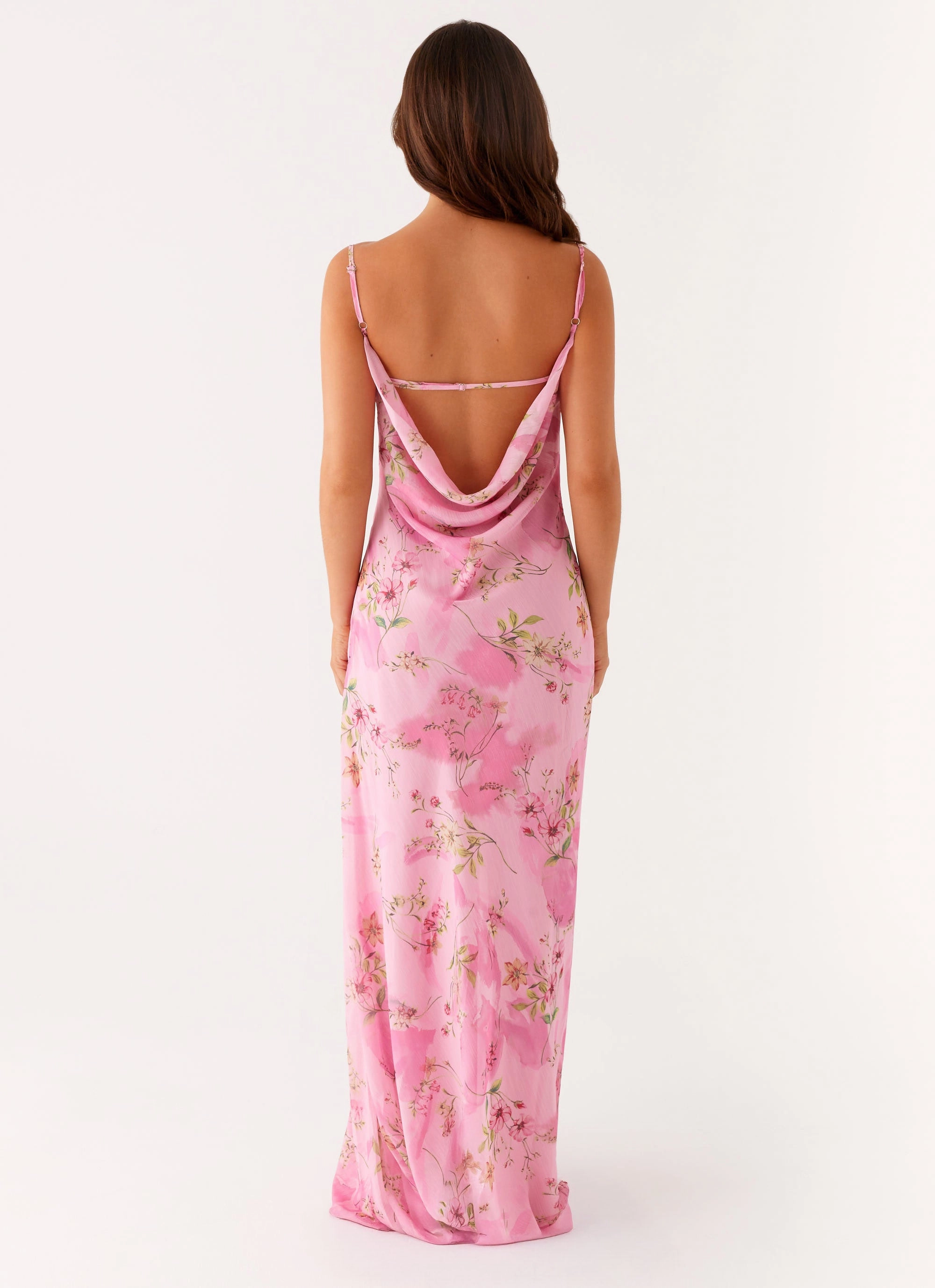 Orlando Maxi Dress - Pink Floral Print Autumn-Season Mesh-Detail