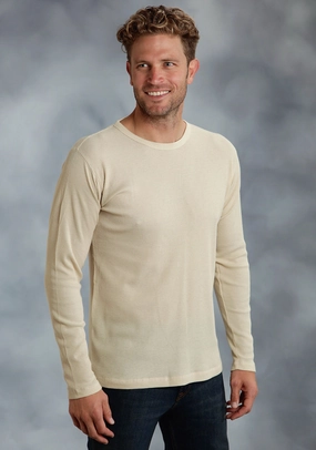 Ouray Mens Tan 100% Cotton USA L/S Thermal T-Shirt Textured Finish