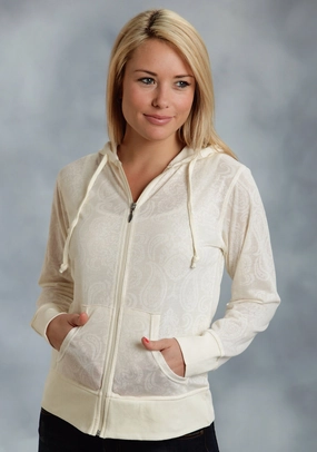 Ouray Womens Cream 100% Cotton USA Zip Hoodie Soft & Cozy Simple Knit